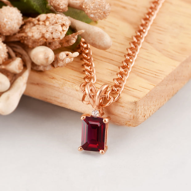 Ruby Gemstone & Diamond Solid 14k Rose Gold Pendant