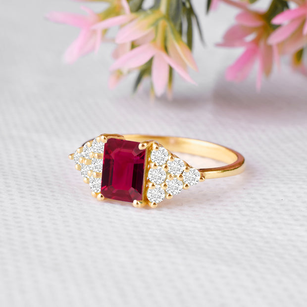 Ruby Gemstone & Diamond Solid 14k Yellow Gold Ring
