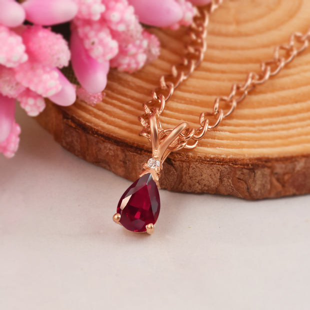 Ruby Gemstone & Diamond Solid 14k Rose Gold Pendant