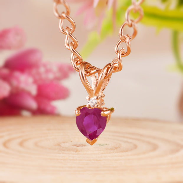 Ruby Gemstone & Diamond Solid 14k Rose Gold Pendant