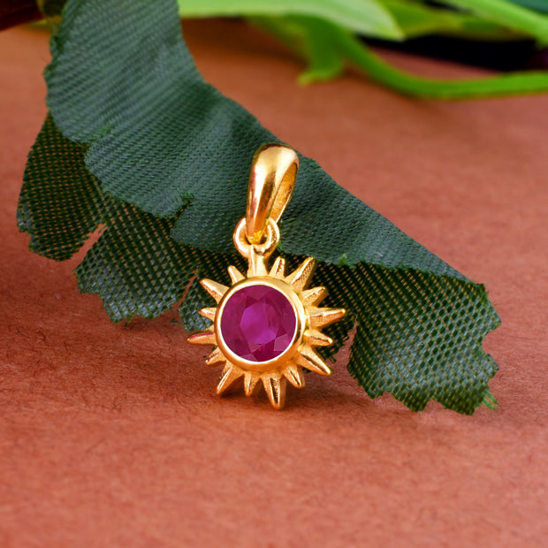 Ruby Gemstone Solid 14k Yellow Gold Pendant