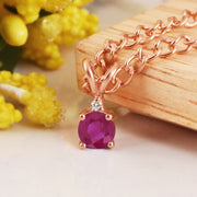 Ruby Gemstone & Diamond Solid 14k Rose Gold Pendant