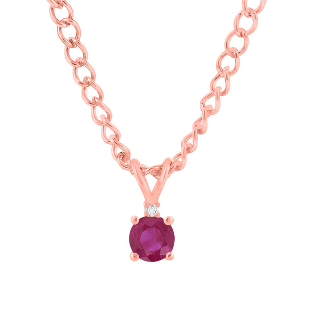 Ruby Gemstone & Diamond Solid 14k Rose Gold Pendant
