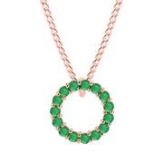 Emerald Gemstone Solid 14k Rose Gold Round Ring Pendant