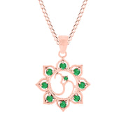 Emerald Gemstone Solid 14k Rose Gold OM Pendant