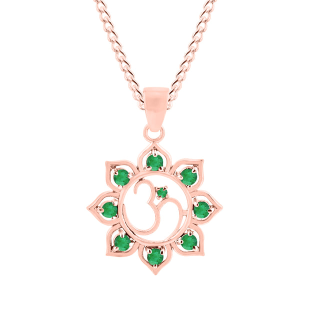 Emerald Gemstone Solid 14k Rose Gold OM Pendant