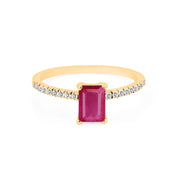 Ruby & Diamond Gemstone Solid 14k Yellow Gold Ring