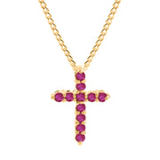 Ruby Gemstone Solid 14k Yellow Gold Cross Pendant