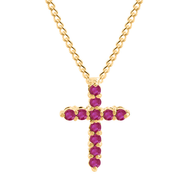 Ruby Gemstone Solid 14k Yellow Gold Cross Pendant