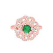 Emerald Gemstone & Diamond Solid 14k Rose Gold Ring