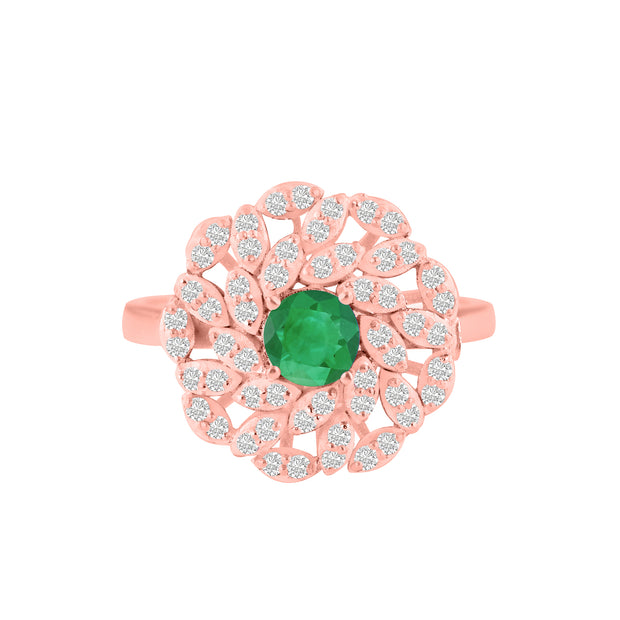 Emerald Gemstone & Diamond Solid 14k Rose Gold Ring