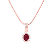 Ruby Gemstone & Diamond Solid 14k Rose Gold Pendant