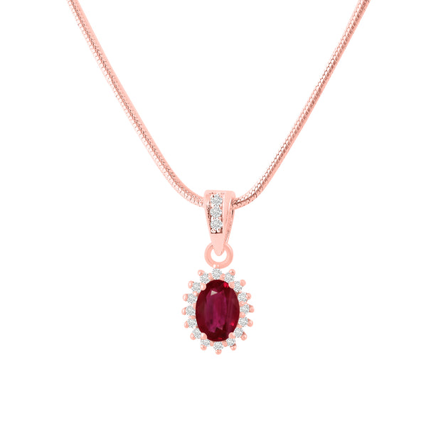 Ruby Gemstone & Diamond Solid 14k Rose Gold Pendant