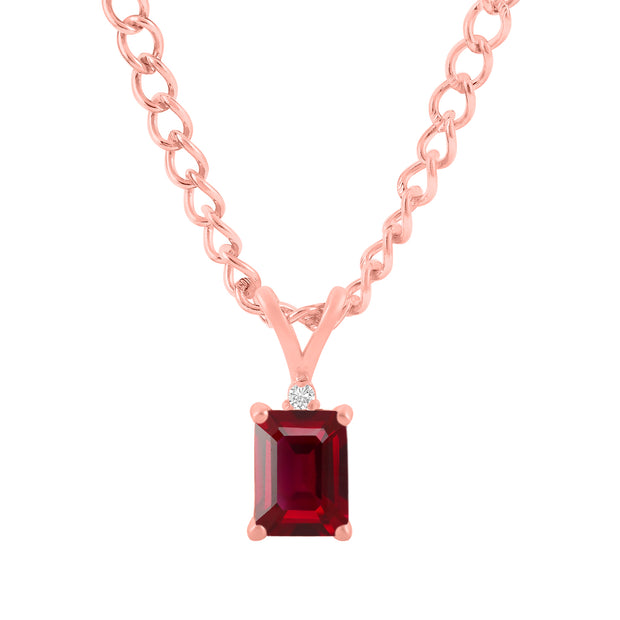 Ruby Gemstone & Diamond Solid 14k Rose Gold Pendant