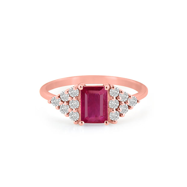 Ruby Gemstone & Diamond Solid 14k Rose Gold Ring