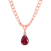 Ruby Gemstone & Diamond Solid 14k Rose Gold Pendant