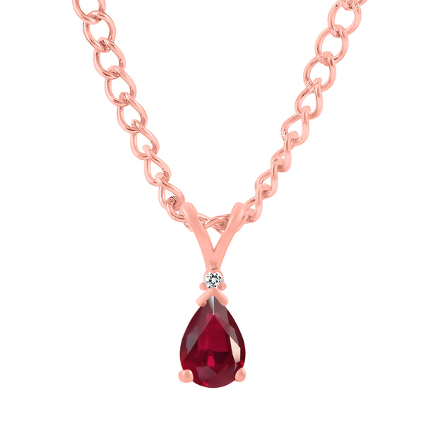 Ruby Gemstone & Diamond Solid 14k Rose Gold Pendant