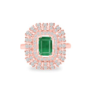 Emerald Gemstone & Diamond Solid 14k Rose Gold Ring