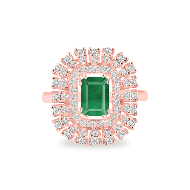 Emerald Gemstone & Diamond Solid 14k Rose Gold Ring