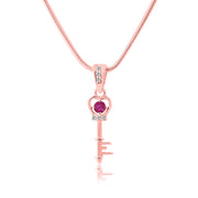 Ruby Gemstone & Diamond Solid 14k Rose Gold Key Pendant