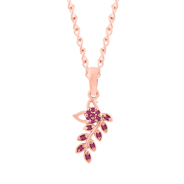 Ruby Gemstone Solid 14k Rose Gold Leaf Pendant