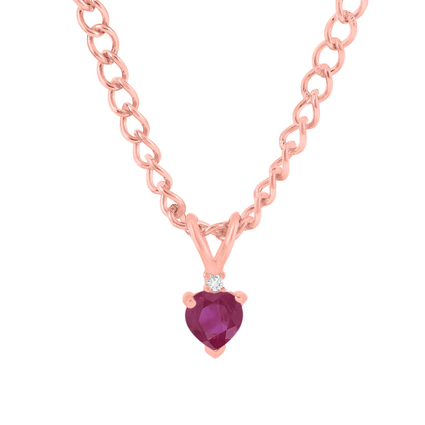 Ruby Gemstone & Diamond Solid 14k Rose Gold Pendant