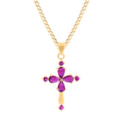 Ruby Gemstone Solid 14k Yellow Gold Cross Pendant