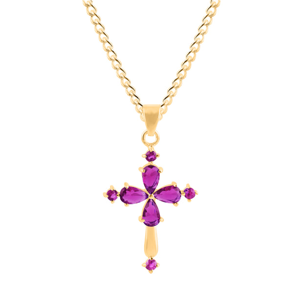 Ruby Gemstone Solid 14k Yellow Gold Cross Pendant