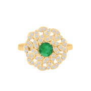 Emerald Gemstone & Diamond Solid 14k Yellow Gold Ring