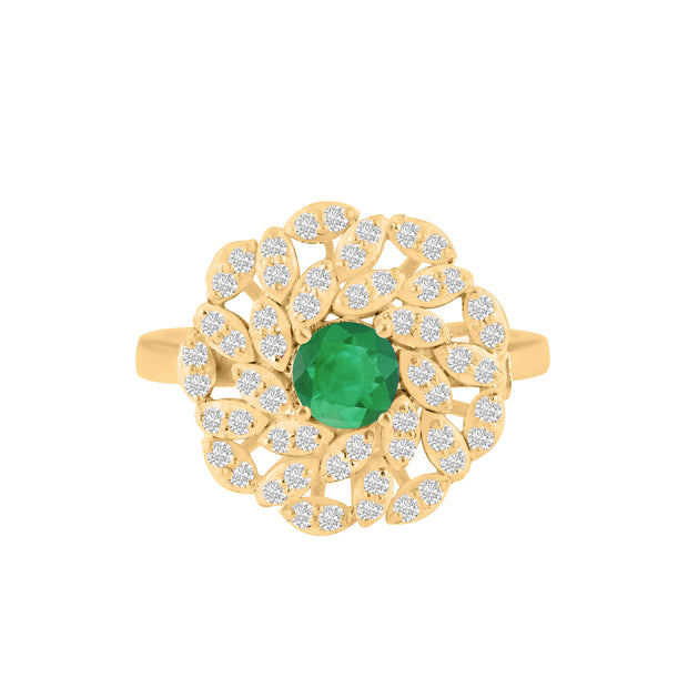 Emerald Gemstone & Diamond Solid 14k Yellow Gold Ring
