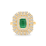 Emerald Gemstone & Diamond Solid 14k Yellow Gold Ring