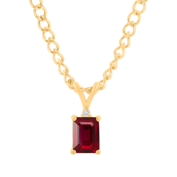 Ruby Gemstone & Diamond Solid 14k Yellow Gold Pendant