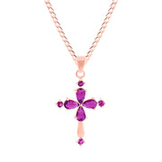 Ruby Gemstone Solid 14k Rose Gold Cross Pendant