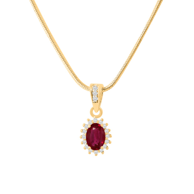 Ruby Gemstone & Diamond Solid 14k Yellow Gold Pendant