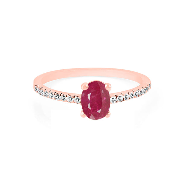 Ruby Gemstone & Diamond Solid 14k Rose Gold Ring