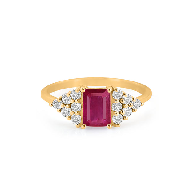 Ruby Gemstone & Diamond Solid 14k Yellow Gold Ring