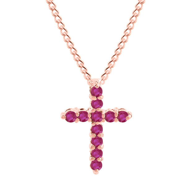 Ruby Gemstone Solid 14k Rose Gold Cross Pendant