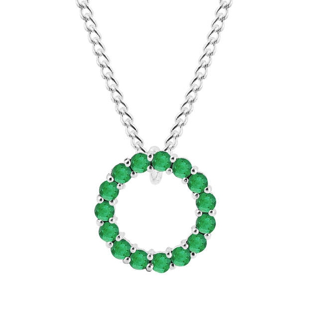 Emerald Gemstone Solid 925 Sterling Silver Round Ring Pendant