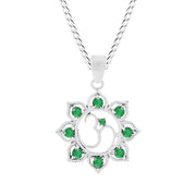 Emerald Gemstone Solid 925 Sterling Silver OM Pendant