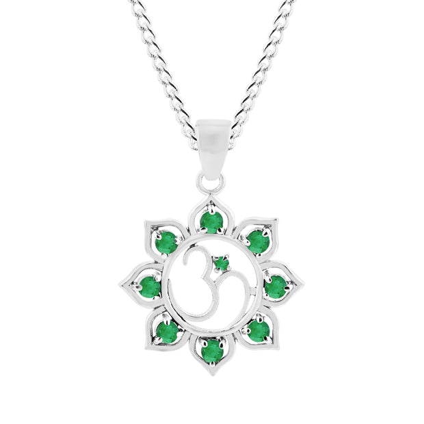 Emerald Gemstone Solid 925 Sterling Silver OM Pendant
