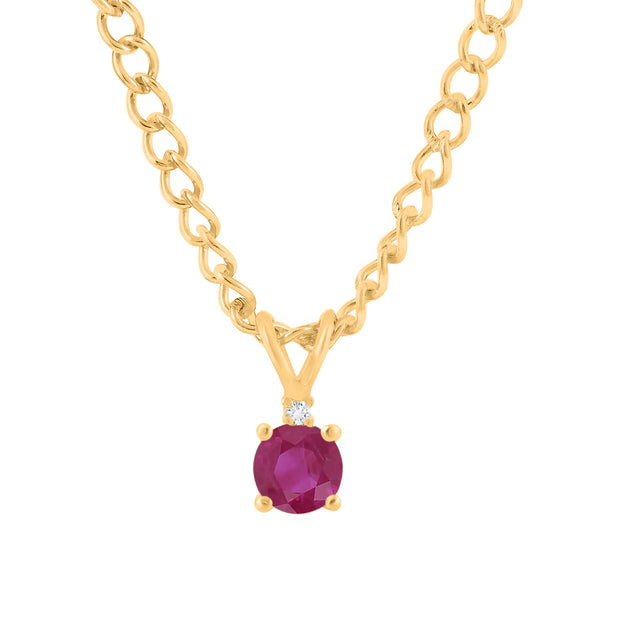 Ruby Gemstone & Diamond Solid 14k Yellow Gold Pendant