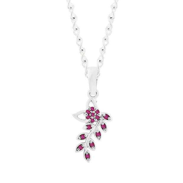 Ruby Gemstone Solid 14k White Gold Leaf Pendant