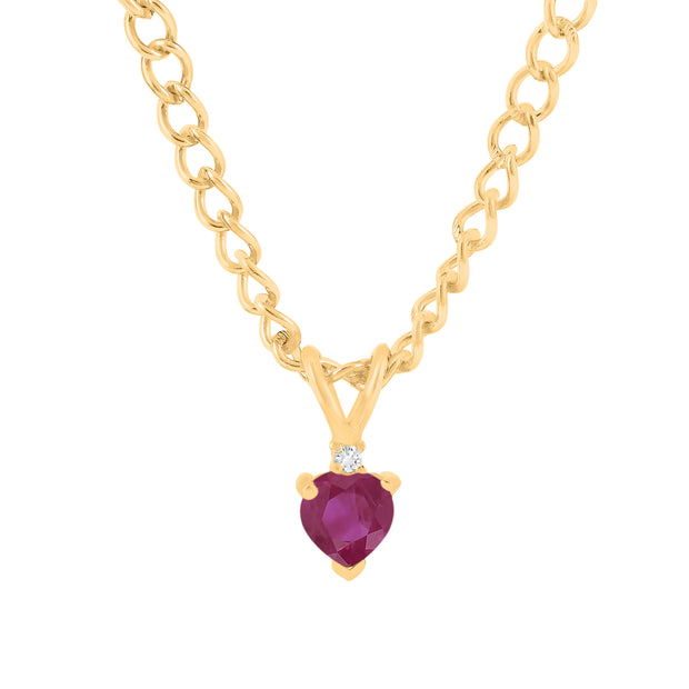 Ruby Gemstone & Diamond Solid 14k Yellow Gold Pendant