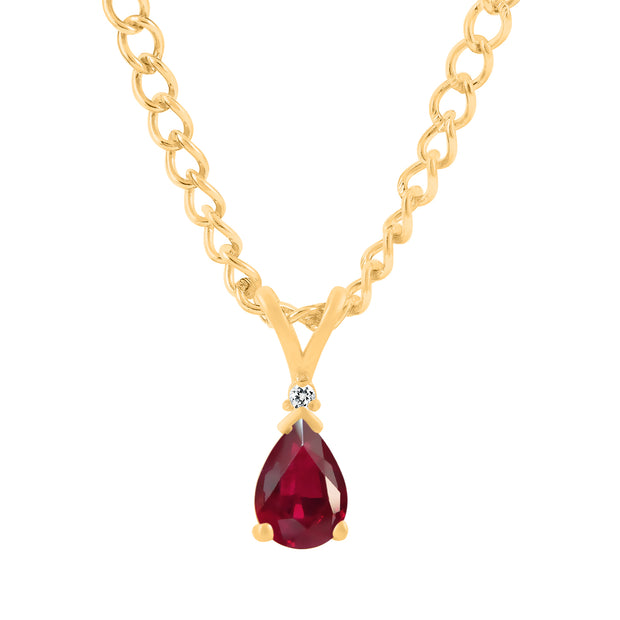 Ruby Gemstone & Diamond Solid 14k Yellow Gold Pendant