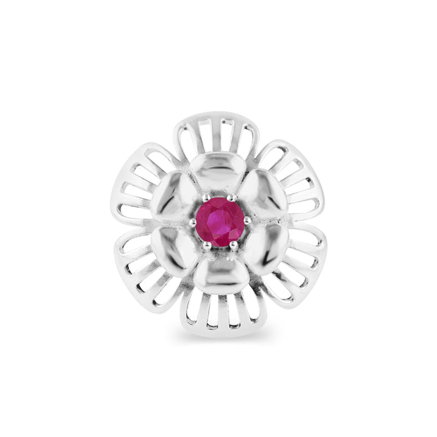 Ruby Gemstone Solid 14k White Gold Ring