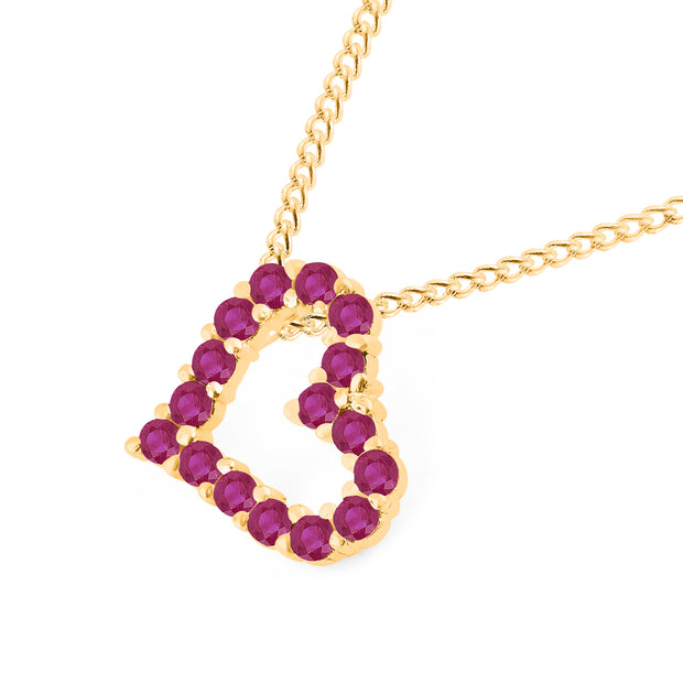 Ruby Gemstone Solid 14k Yellow Gold Heart Pendant