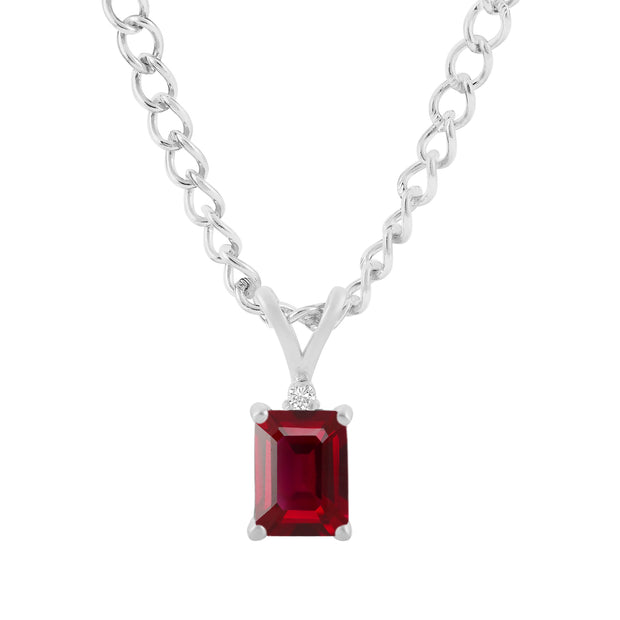 Ruby Gemstone & Diamond Solid 14k White Gold Pendant