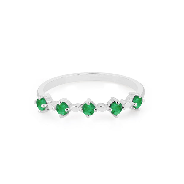 Emerald Gemstone Solid 14k White Gold Ring