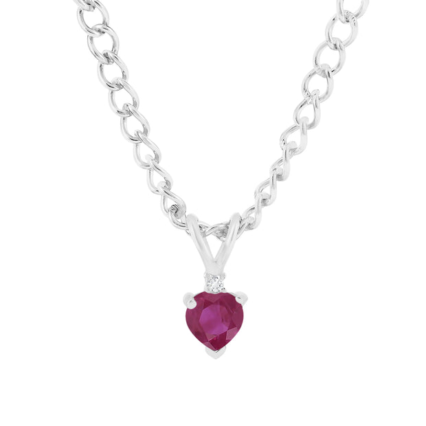 Ruby Gemstone & Diamond Solid 14k White Gold Pendant