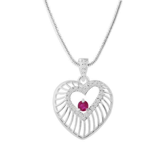 Ruby Gemstone & Diamond Solid 925 Sterling Silver Pendant